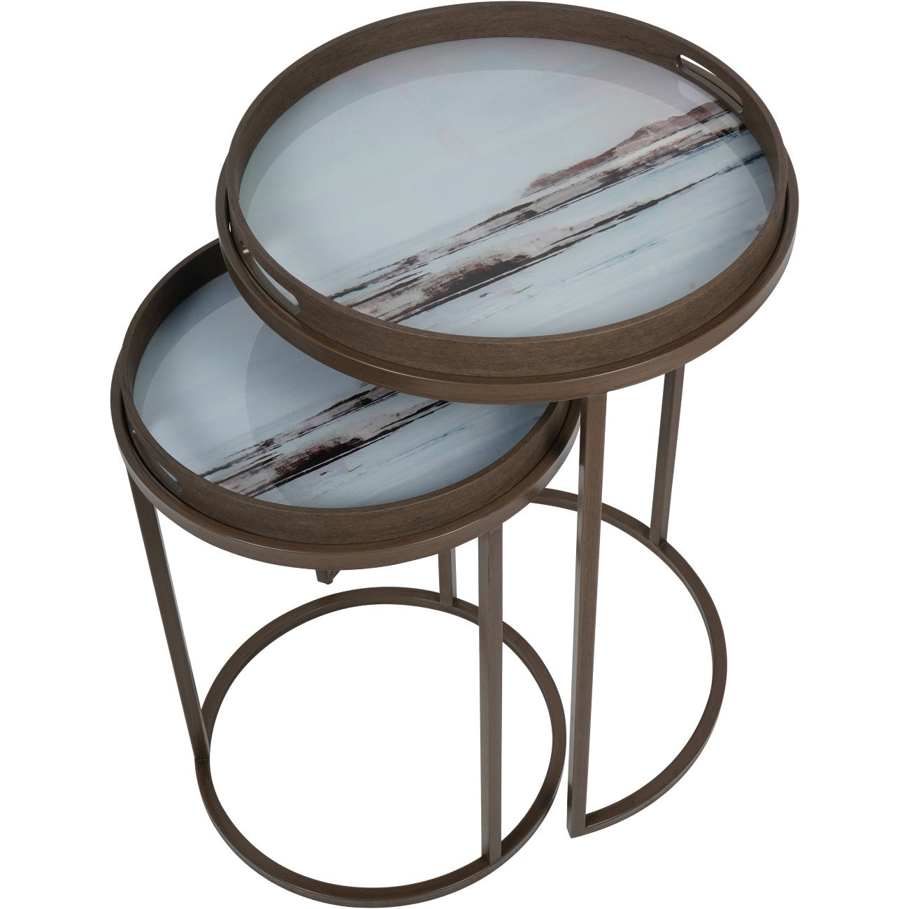 Set of 2 Blurred Bronze Seascape Tray Side Tables